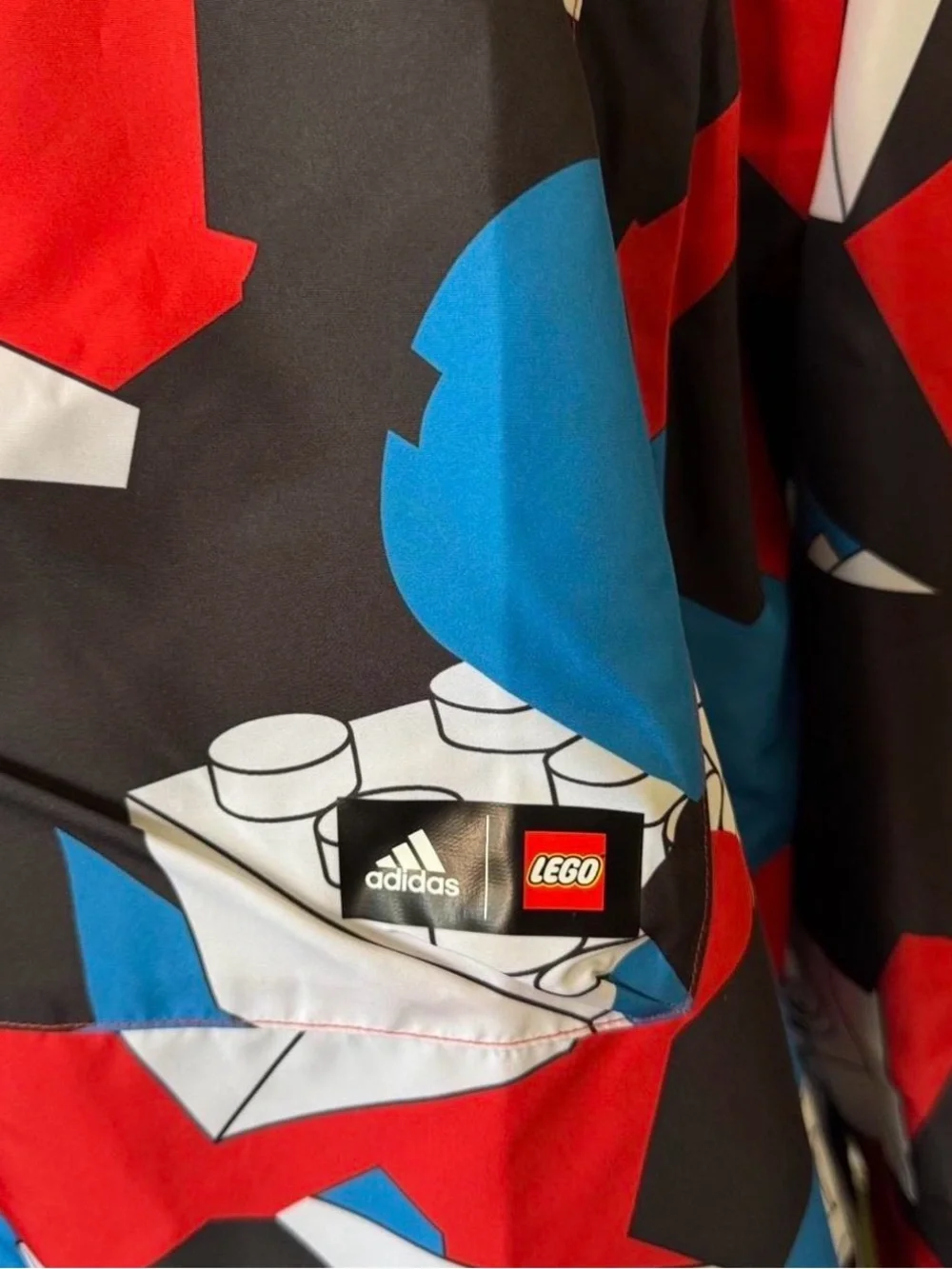 adidas Kids Colorblock Brick-Print Pullover Jacket - Red, Blue, Black, White
